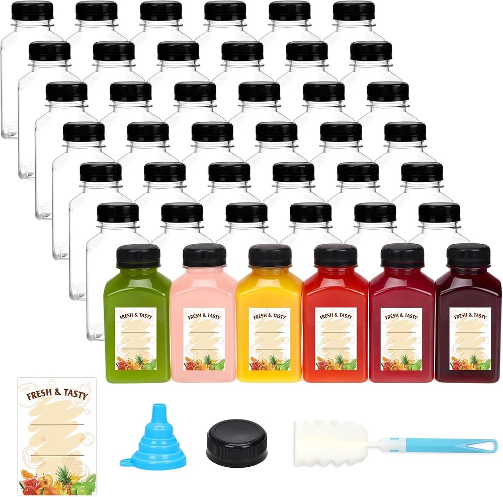 36pcs 10oz Plastic Bottles with Caps, Reusable Clear Bulk Beverage Containers